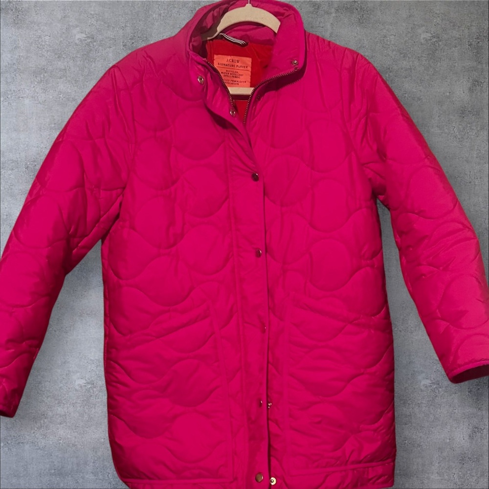 J.Crew Quilted Cocoon Primaloft Puffer Jacket Neon Fuchsia